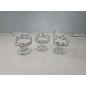 Holly Berry Arby's‎ Christmas Holiday Glasses Sherbet Dessert Vintage - Set of 3